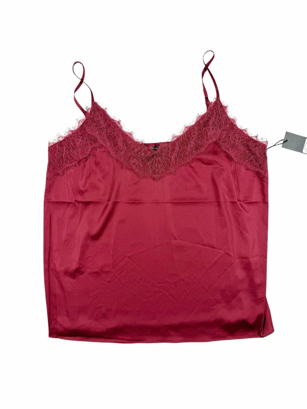 NEW Black Tape Burgundy Lace Trim Satin Cami Tank Top Women’s Large